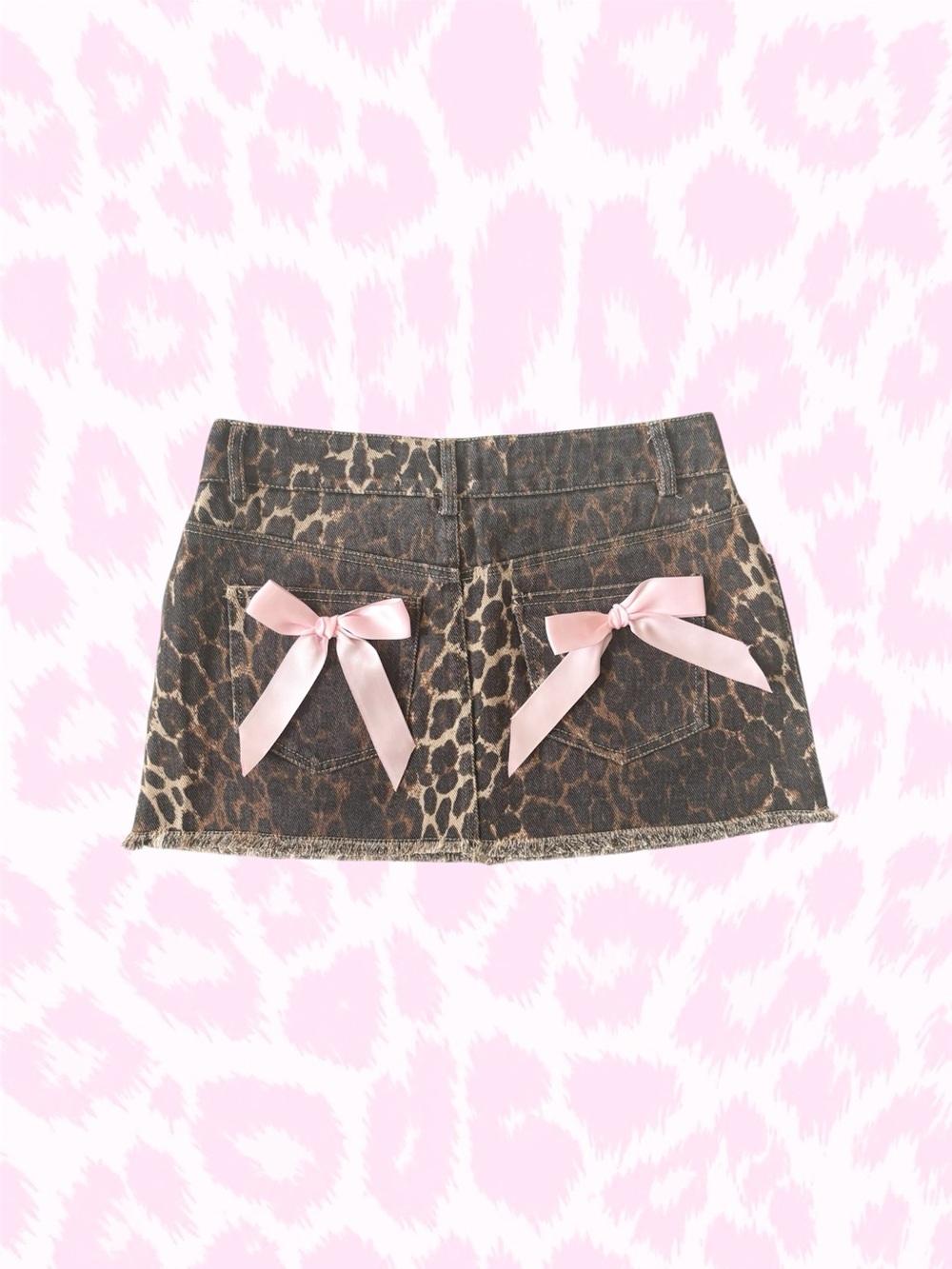 5/$25 🩷 Edikted Bow Pocket Leopard Printed Denim Mini Skirt